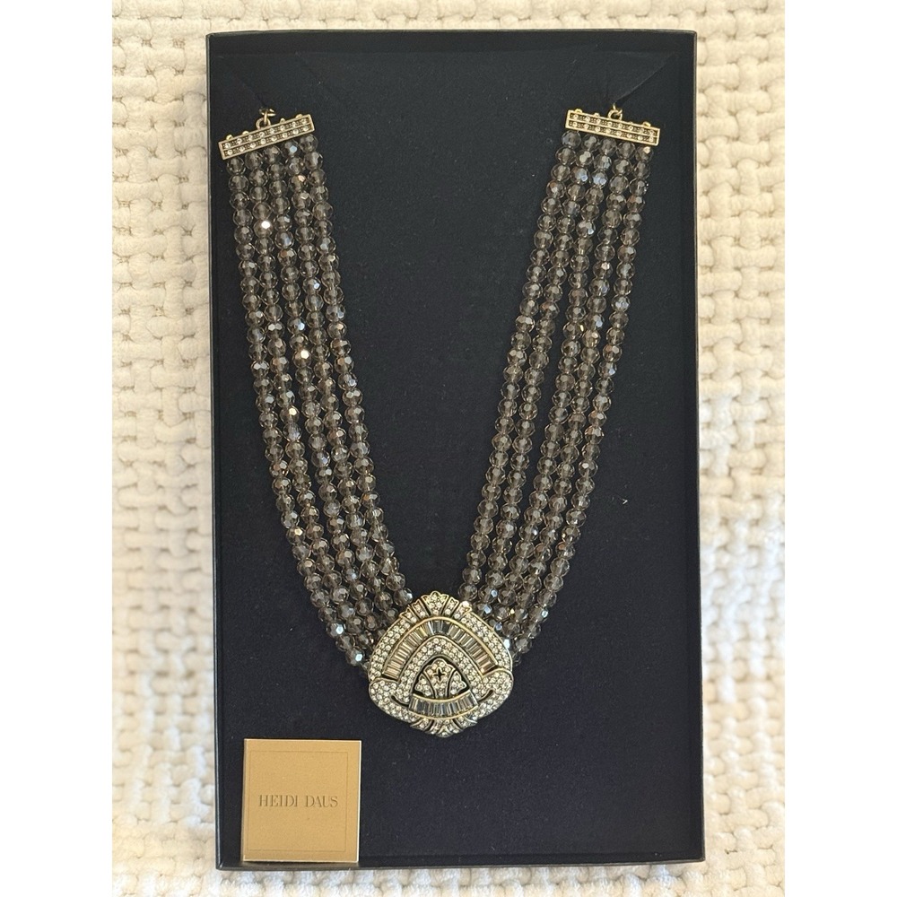 Heidi Daus Smokey Crystal Multi Strand Necklace Statement Clasp NIB 645707